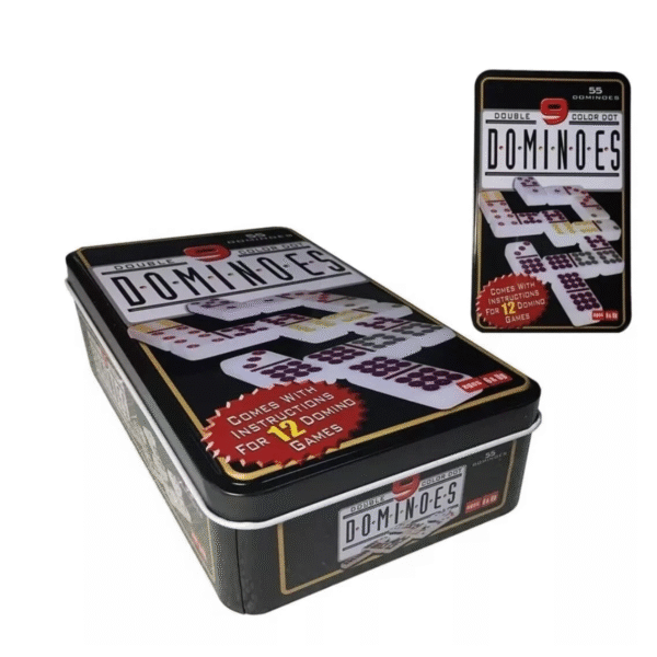 Juego de Mesa Domino Doble 9 fichas de colores estuche de lata 55 piezas